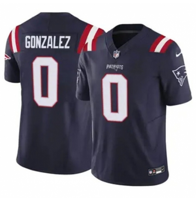 Youth New England Patriots #0 Christian Gonzalez Blue Stitched Vapor Limited Jersey