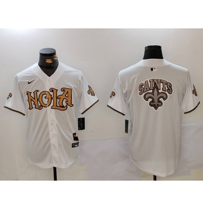 Men's New Orleans Saints Blank White Nola Baseball Jerseys