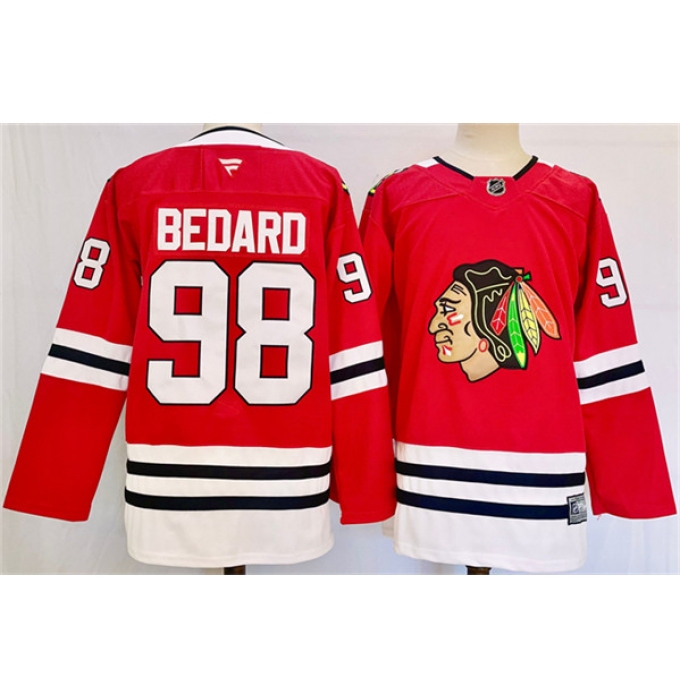 Men's Chicago Blackhawks #98 Connor Bedard Red Stitched Hockey Jersey