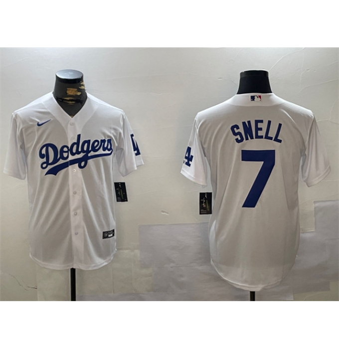 Men's Los Angeles Dodgers #7 Blake Snell White Cool Base Stitched Baseball Jersey