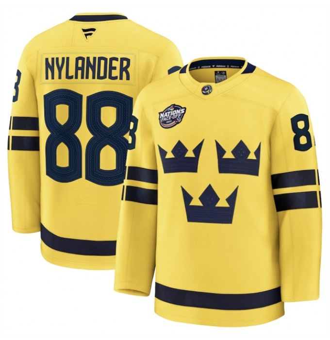 Men's Sweden #88 William Nylander Yellow 2025 4 Nations Face-Off Premium Jersey