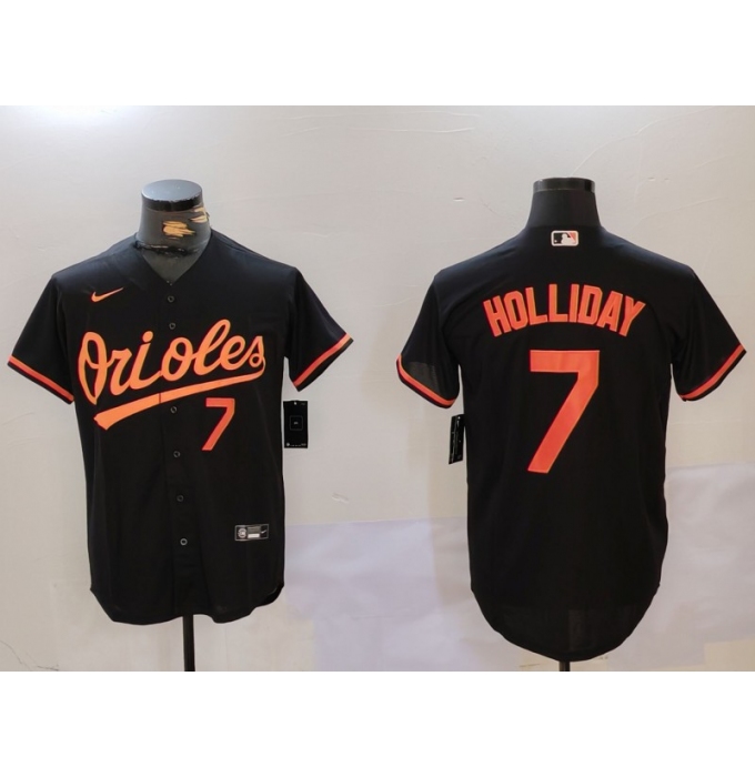 Men's Baltimore Orioles #7 Jackson Holliday Number Black Cool Base Jersey