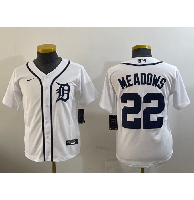 Youth Detroit Tigers #22 Parker Meadows White Cool Base Stitched Jersey