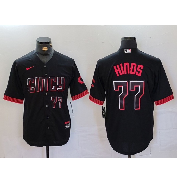 Men's Cincinnati Reds #77 Rece Hinds Number Black 2023 City Connect Cool Base Stitched Jersey