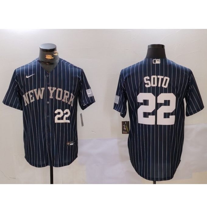 Men's New York Yankees #22 Juan Soto Navy Pinstripe Fashion Cool Base Jerseys