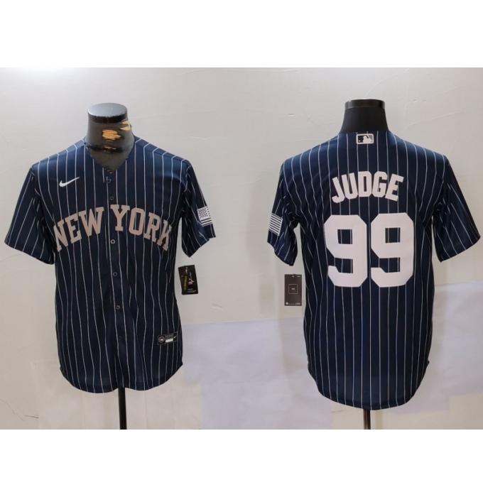 Men's New York Yankees #99 Aaron Judge Navy Pinstripe Fashion Cool Base Jersey