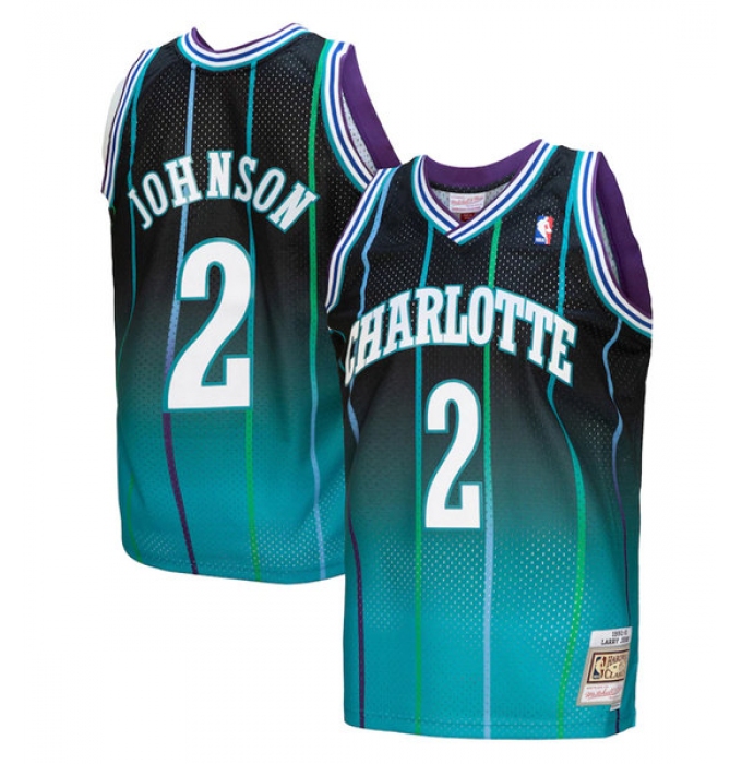 Men's Charlotte Hornets #2 Larry Johnson Teal Black Throwback Stitched Jersey