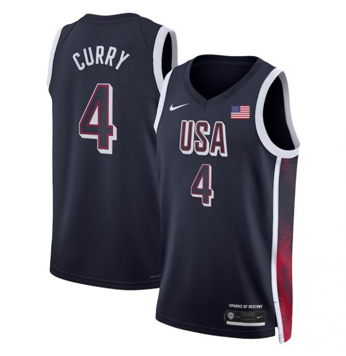 Men's USA Basketball #4 Stephen Curry Navy 2024 Swingman Stitched Jersey