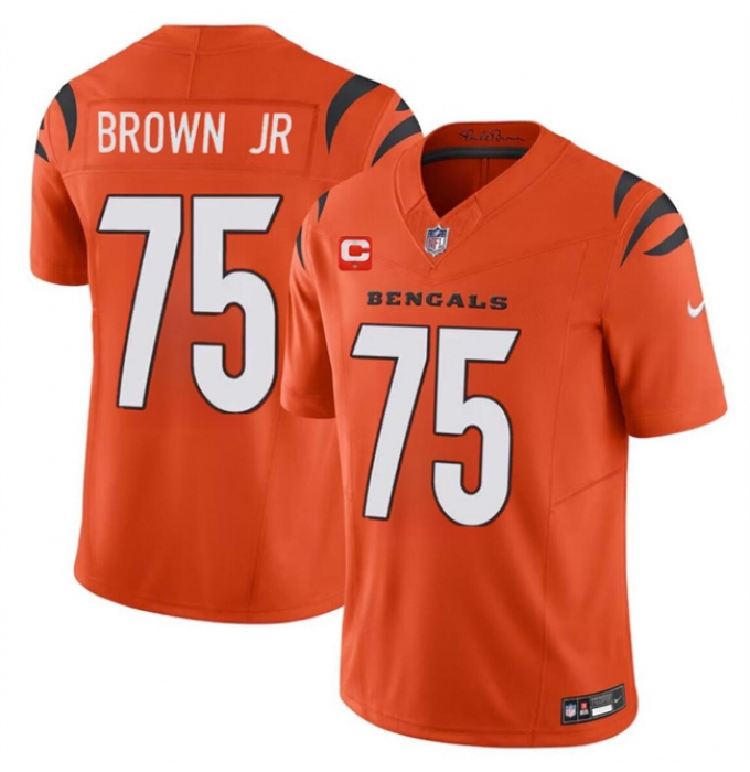 Men's Cincinnati Bengals #75 Orlando Brown Jr. Orange 2024 F.U.S.E With 1-star C Vapor Untouchable Limited Football Stitched Jersey