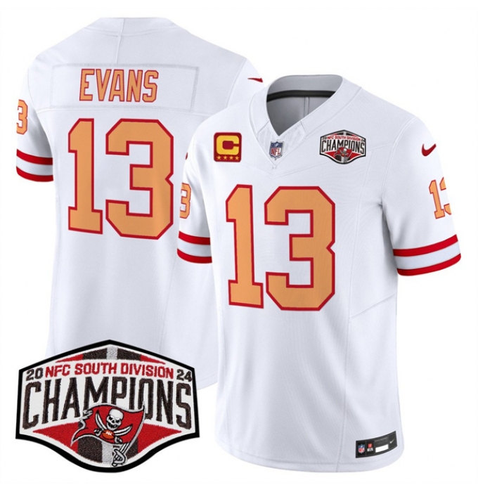 Men's Tampa Bay Buccaneers #13 Mike Evans White F.U.S.E. 2024 NFC South Champions With 4-Star C Limited Stitched Jersey