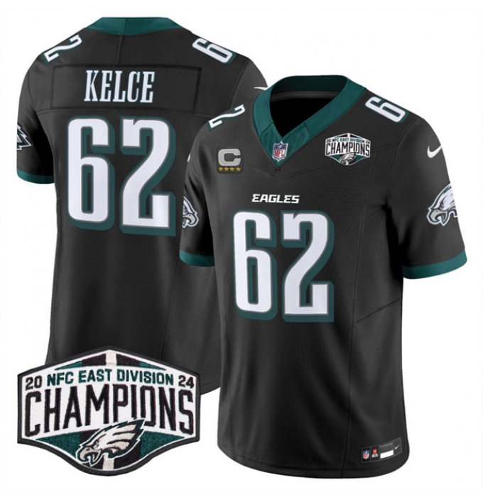 Men's Philadelphia Eagles #62 Jason Kelce Black 2024 New NFC East Champions With 4-Star C F.U.S.E. Vapor Untouchable Limited Stitched Football Jersey