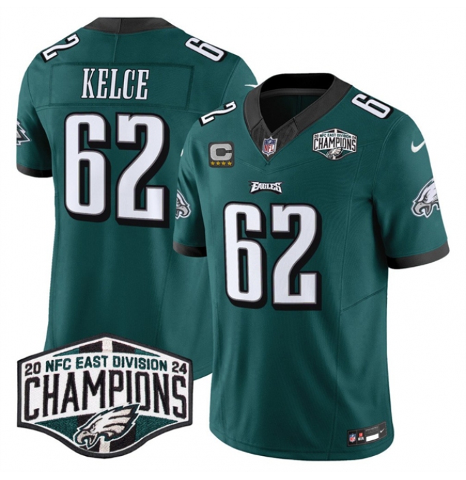 Men's Philadelphia Eagles #62 Jason Kelce Green 2024 NFC East Champions With 4-Star C F.U.S.E. Vapor Untouchable Limited Stitched Football Jersey