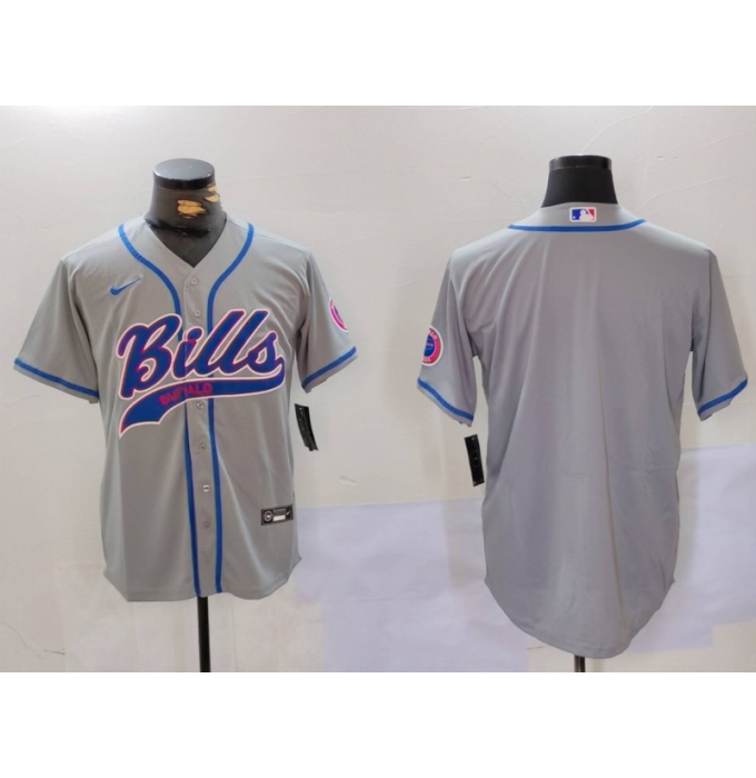 Men's Buffalo Bills Grey Team Blank Cool Base Stitched Baseball Jersey