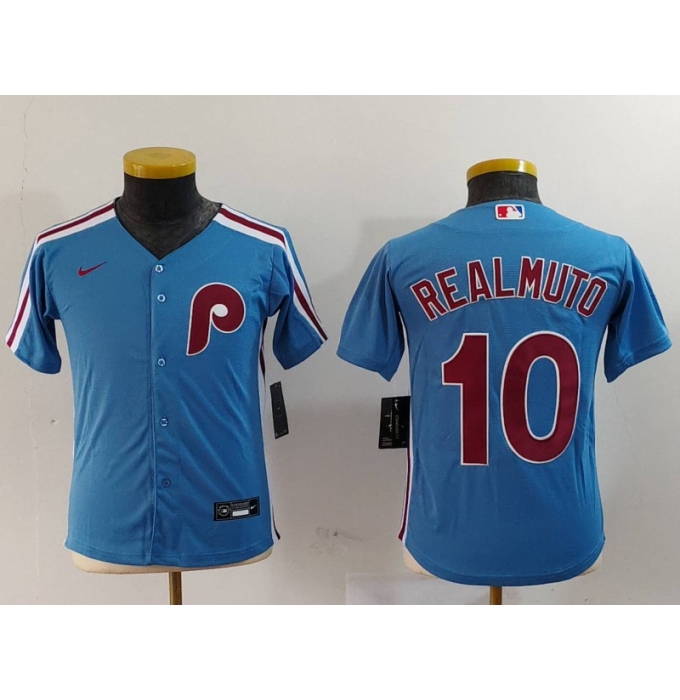 Youth Philadelphia Phillies #10 JT Realmuto Light Blue Cooperstown Cool Base Jersey