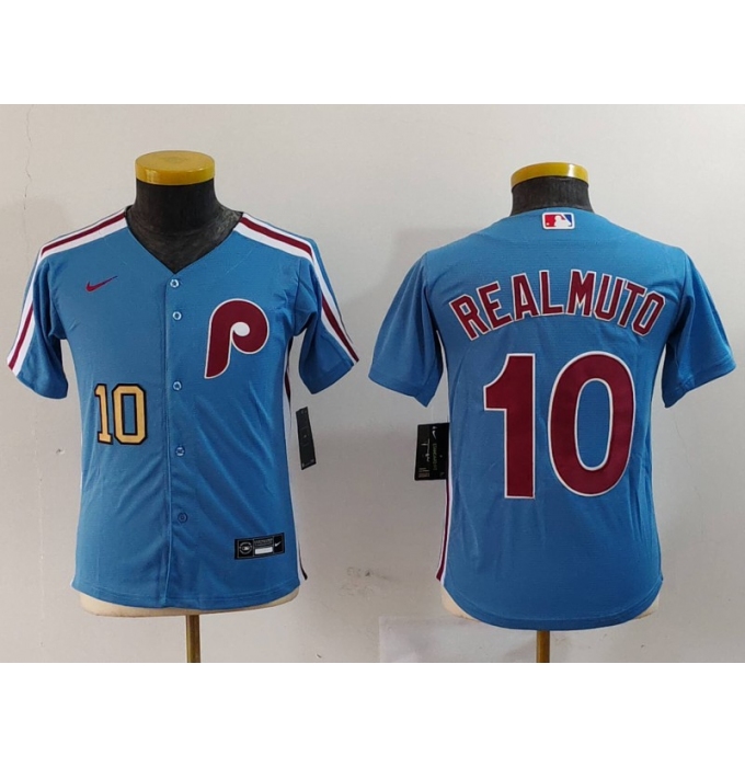 Youth Philadelphia Phillies #10 JT Realmuto Light Blue Cooperstown Cool Base Jerseys