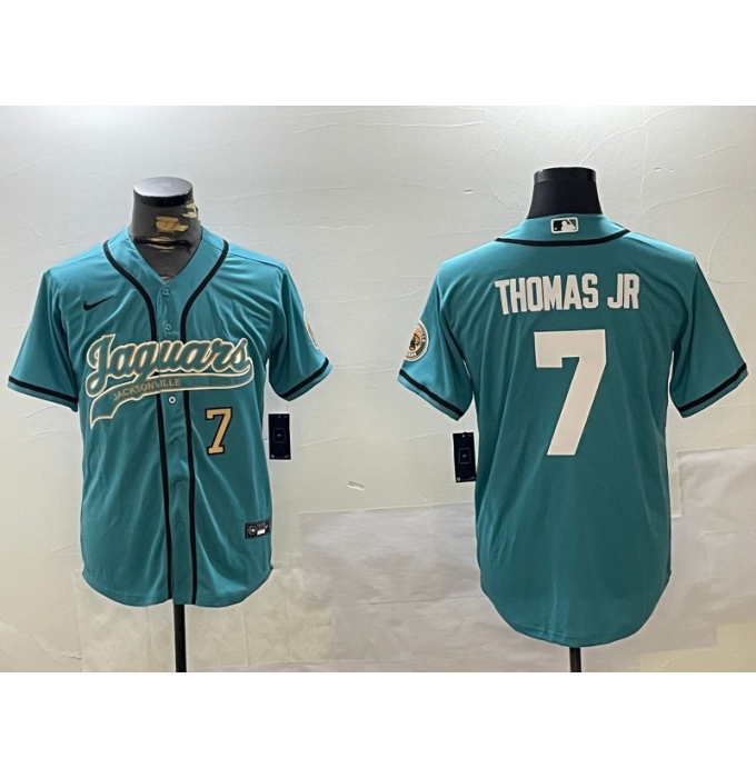 Men's Jacksonville Jaguars #7 Brian Thomas Jr Teal With Cool Base Stitched Baseball Jerseys