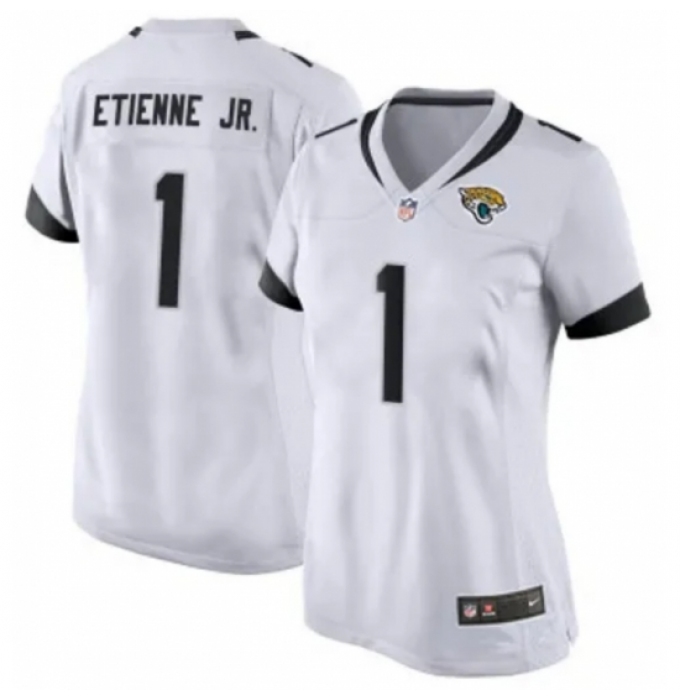 Women Jacksonville Jaguars #1 Travis Etienne JR White 2024 Prowler Throwback Vapor Limited Stitched Football Jersey